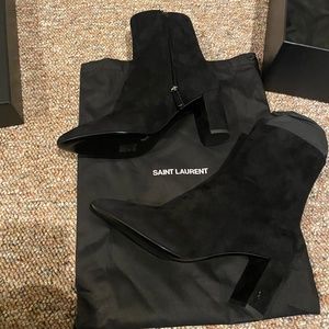 Saint Laurent/YSL Black Suede Lou Ankle Block Heels EUR 38/US 7.5